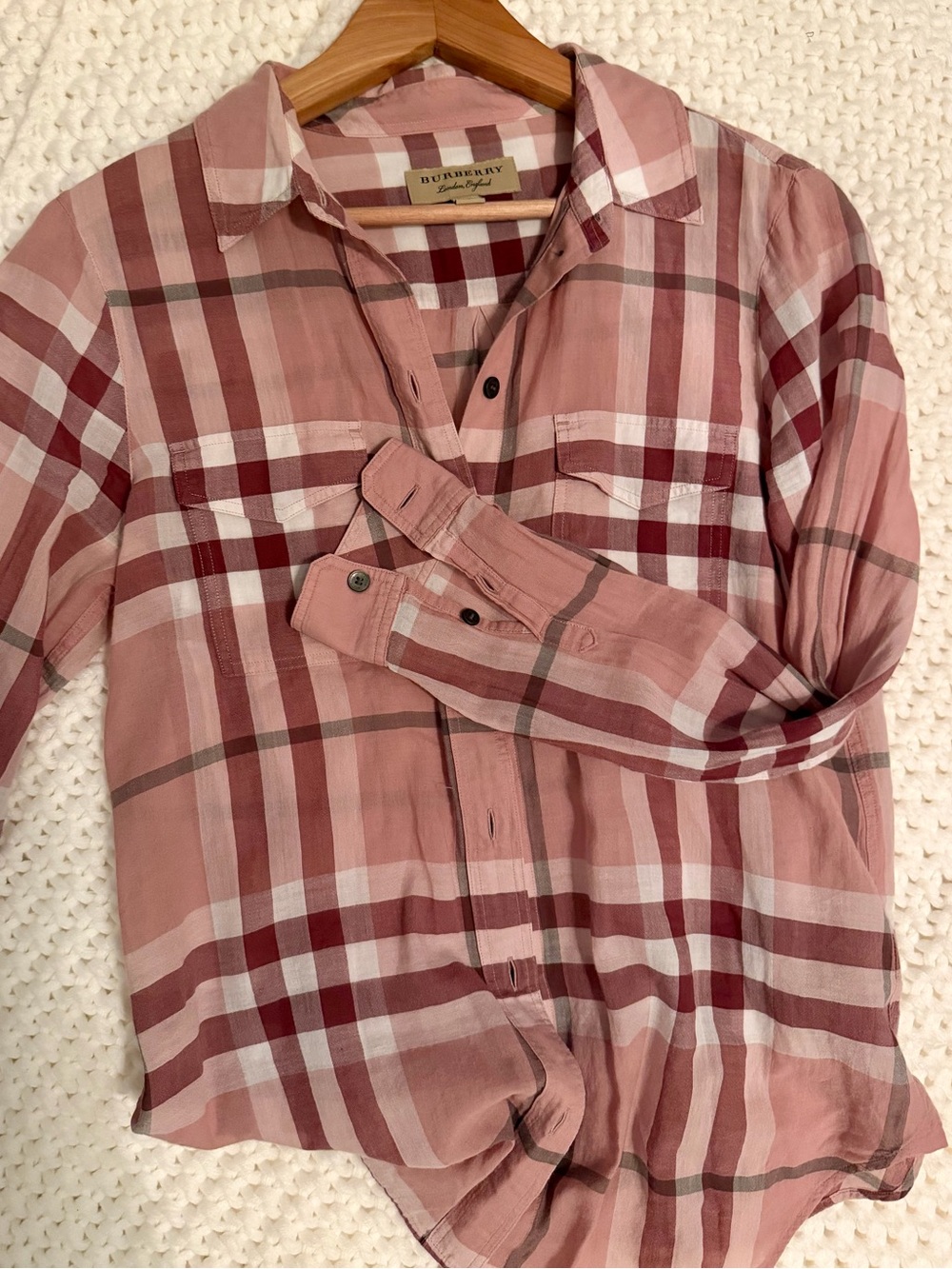 Burberry Soft Faded Pink and White Plaid Cotton Button Shirt - Picture 3 of 4